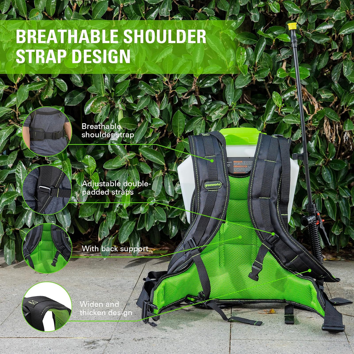 Greenworks Rociador inalámbrico de Mochila de 40 V (4 galones/5 puntas/25 pies) para desmalezar, rociar y Limpiar, Solo Herramienta