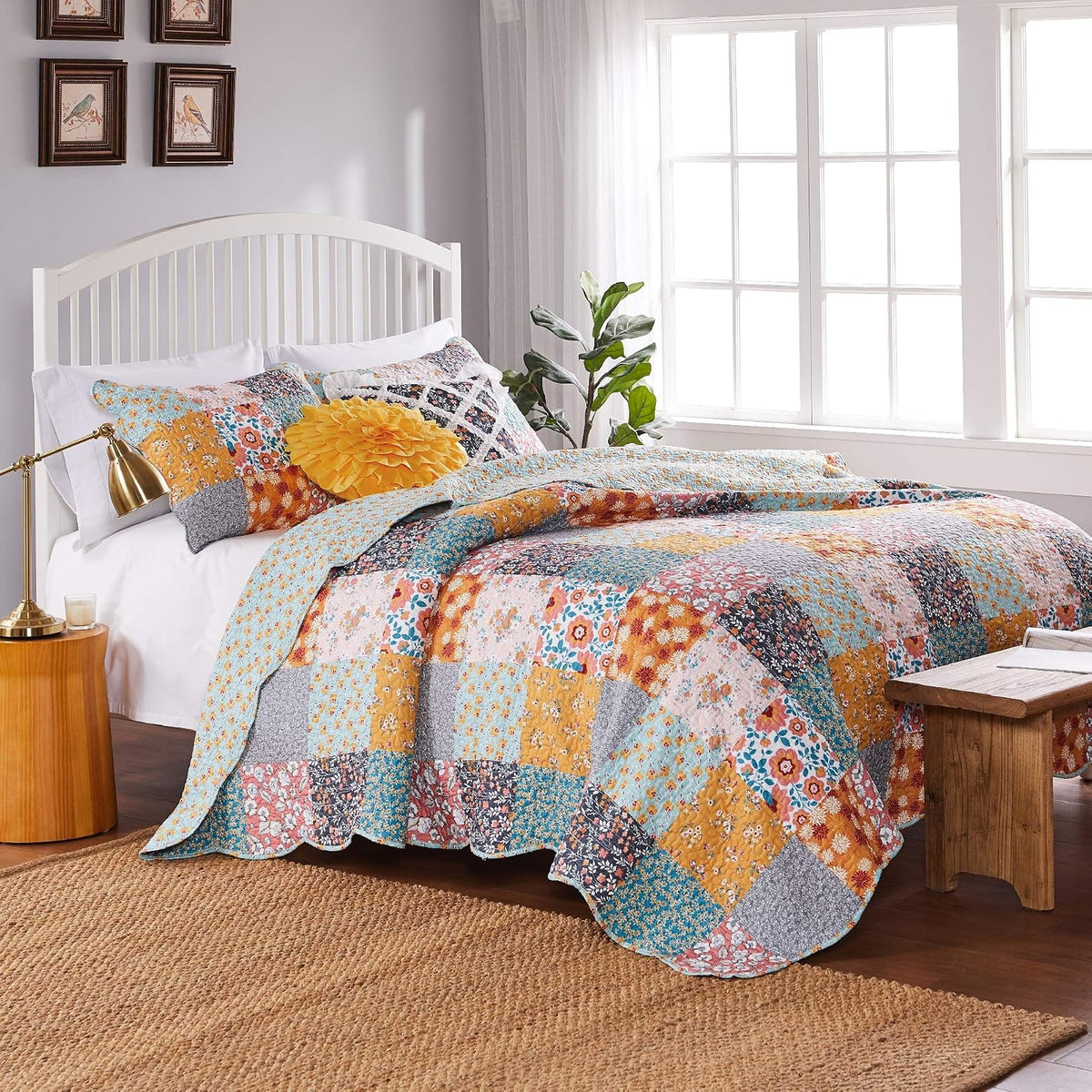 Barefoot Bungalow Carlie Floral Multicolor Juego de edredón Reversible, Tamaño 3 Piezas King, Retazos de calicó
