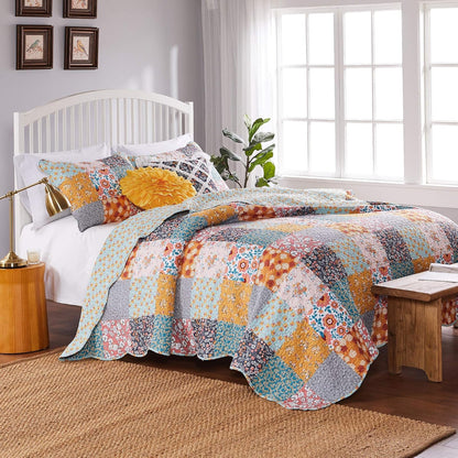 Barefoot Bungalow Carlie Floral Multicolor Juego de edredón Reversible, Tamaño 3 Piezas King, Retazos de calicó