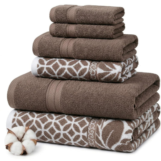 Amrapur Overseas - Juego de 6 Toallas de Jacquard teñidas con Hilo Reversible (Mocha)
