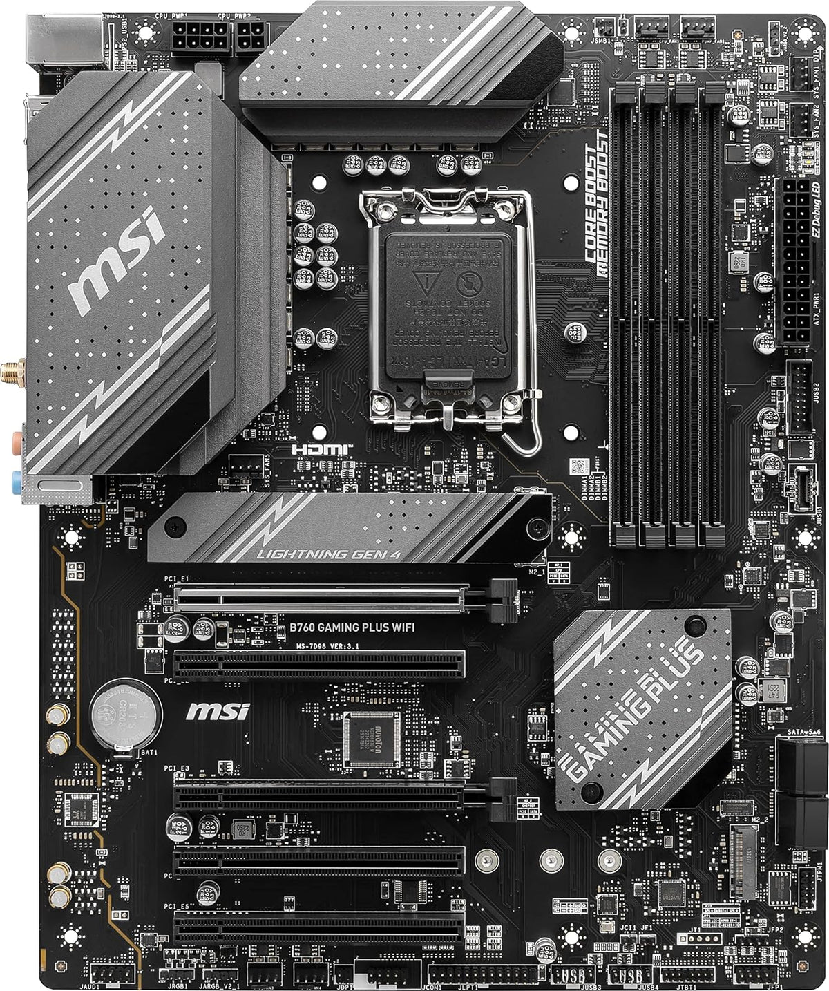 MSI B760 Gaming Plus - Placa Base WiFi para Juegos (soporta procesadores Intel de 12ª/13ª generación, LGA 1700, DDR5, PCIe 4.0, M.2, LAN de 2.5 Gbps, USB 3.2 Gen2, Wi-Fi 6E, ATX)