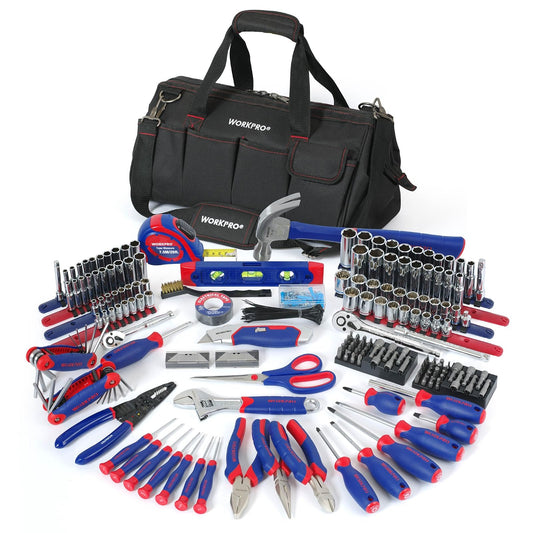WORKPRO - Kit de herramientas de reparación para el hogar de 322 piezas con bolsa de transporte, herramientas de mano básicas para el hogar