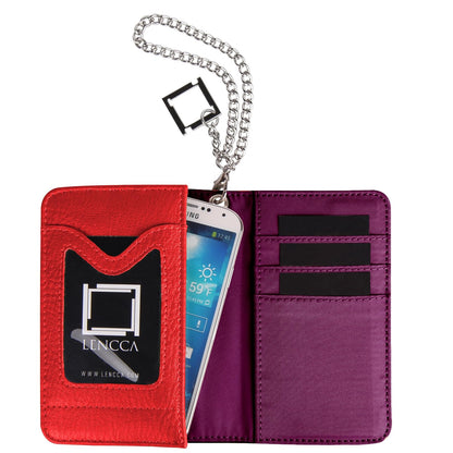 Lencca Kymira II - Cartera de Piel Vegana para Smartphone con Correa de muñeca extraíble, Color Magenta/Ciruela
