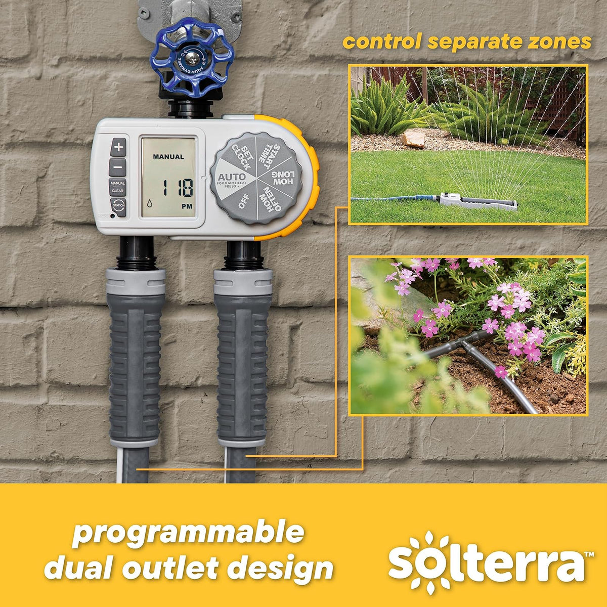 Solterra 28153 Temporizador de Manguera de Dos Salidas de una Sola Esfera, Gris