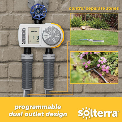 Solterra 28153 Temporizador de Manguera de Dos Salidas de una Sola Esfera, Gris