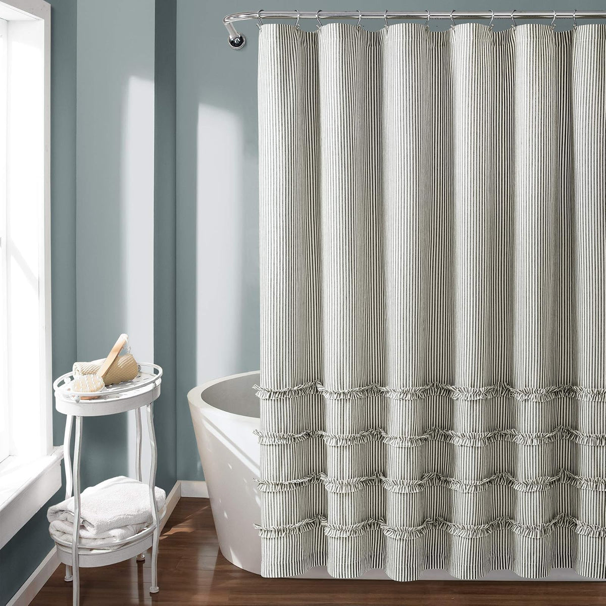 Lush Decor - Cortina de Ducha de algodón teñida con Hilo clásico, 72 x 72 Pulgadas, Color Gris - Gris