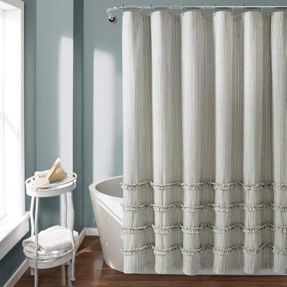 Lush Decor - Cortina de Ducha de algodón teñida con Hilo clásico, 72 x 72 Pulgadas, Color Gris - Gris