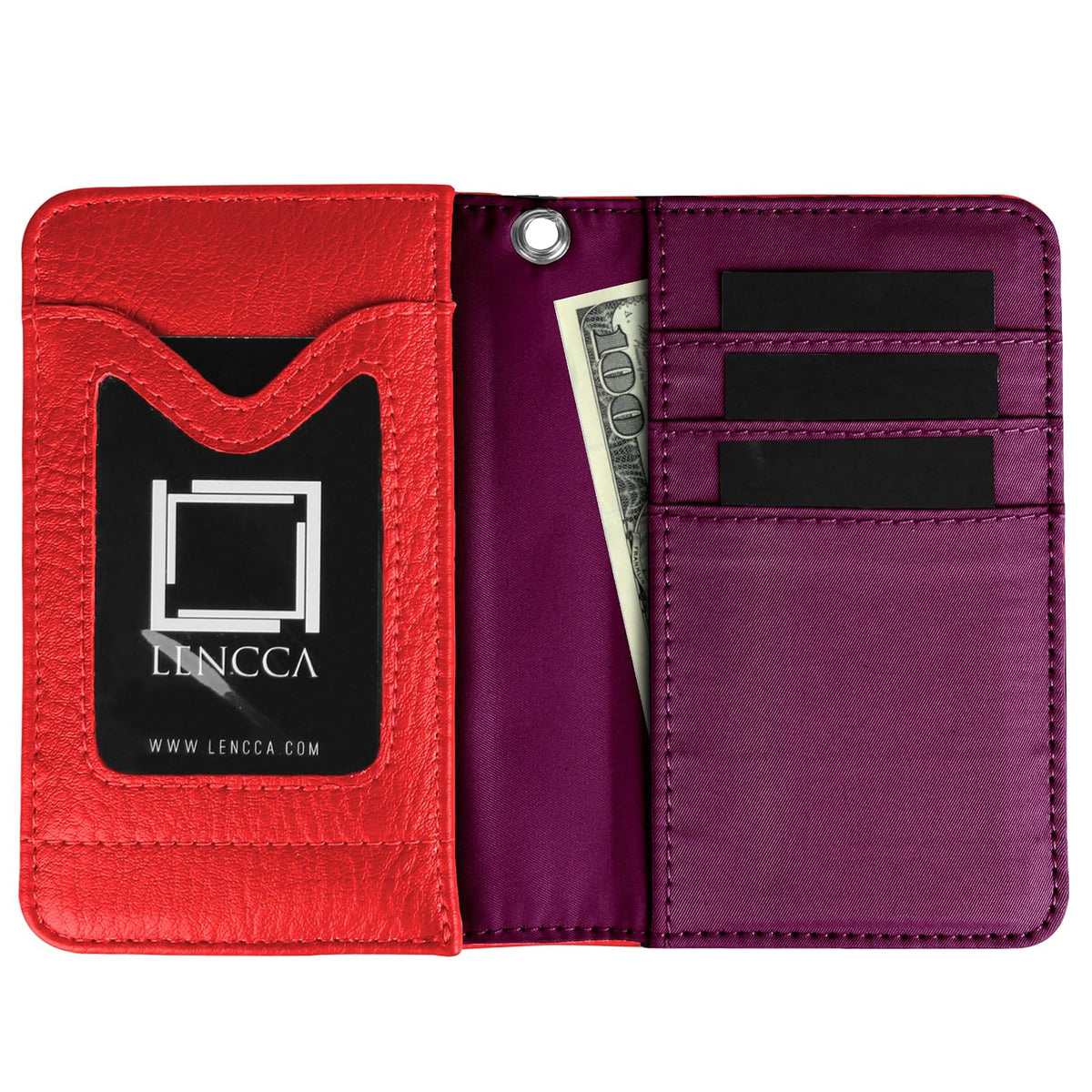 Lencca Kymira II - Cartera de Piel Vegana para Smartphone con Correa de muñeca extraíble, Color Magenta/Ciruela
