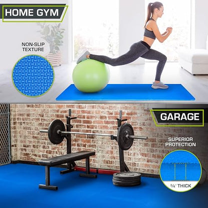 ProsourceFit Extra Thick Puzzle Exercise Mat 3/4", EVA Foam Interlocking Tiles for Protective, Cushioned Workout Flooring for Home and Gym Equipment, Blue 4-Pack, 3/4" Thick 96 Square Feet