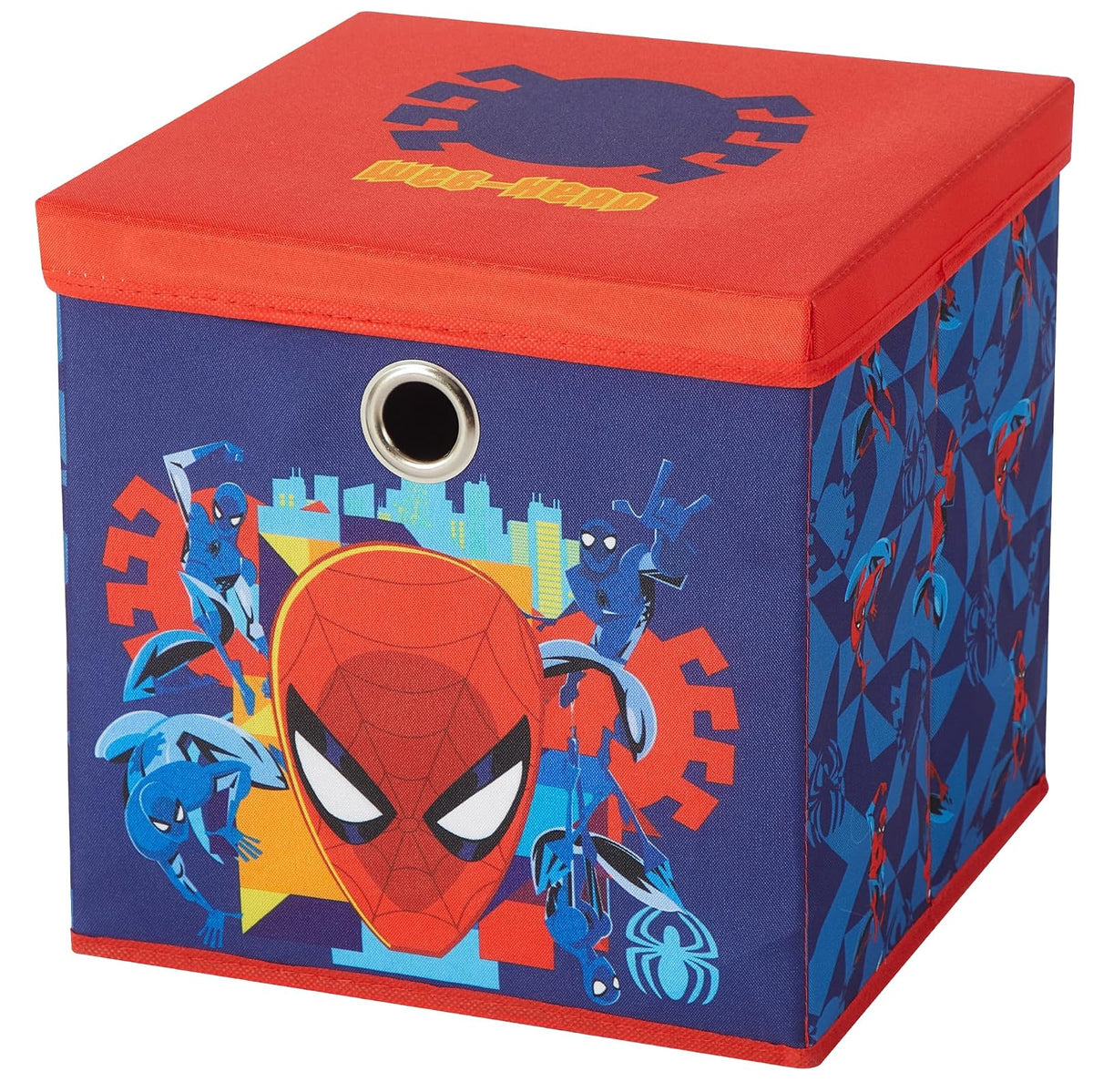 Idea Nuova Marvel Spiderman cubeta de almacenamiento plegable de tela, contenedor organizador de 10 pulgadas con tapa para recámara, sala de juegos y clóset