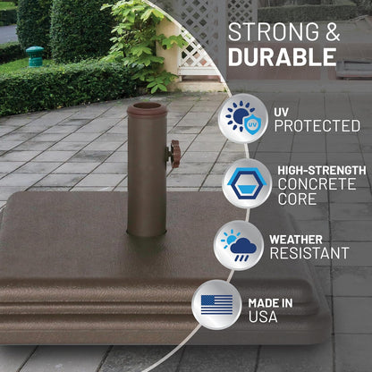 Base de paraguas de peso de EE. UU. de 40 libras, base de paraguas pesada para uso con mesa de patio, base resistente, tallo de 4 pulgadas, se adapta a tamaños de poste de 1 a 1.5 pulgadas, bronce