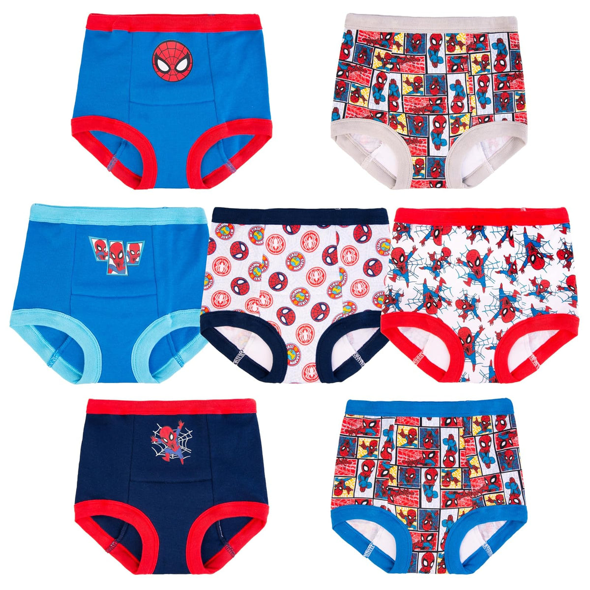 Marvel - Pantalones de entrenamiento de superhéroes para bebé, tabla de éxito y calcomanías con Spiderman, Iron Man, Hulk y más tallas 18m-4t, Paquete de 7 Spiderman Classic, 2 Años