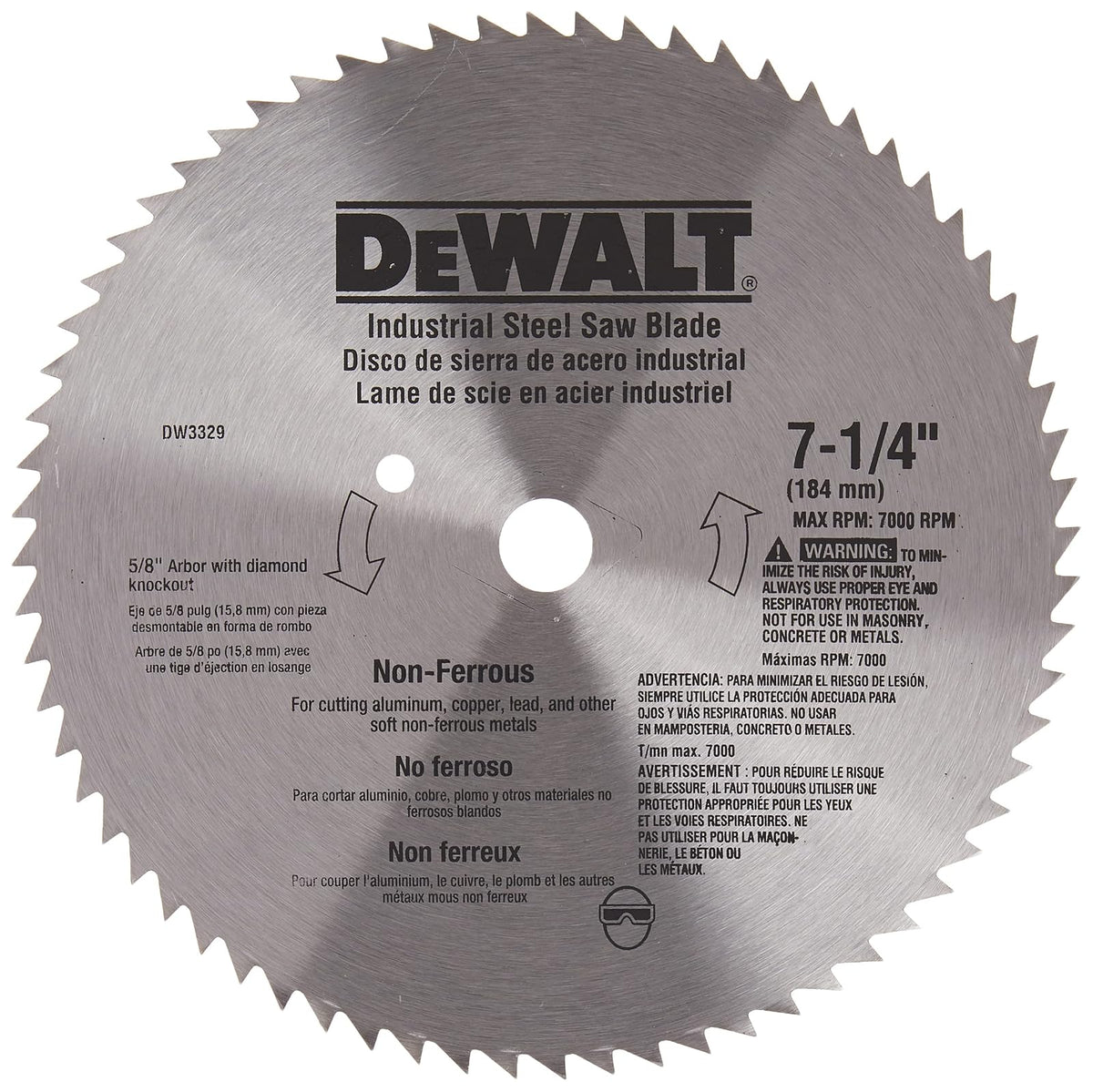 Dewalt DW3329 Disco Sierra Acero Industrial Metales No Ferrosos, 7-1/4" X 68D