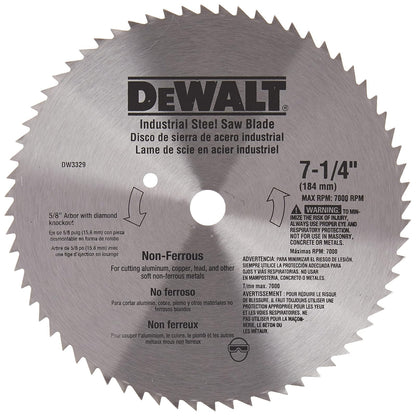 Dewalt DW3329 Disco Sierra Acero Industrial Metales No Ferrosos, 7-1/4" X 68D