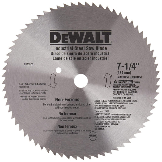 Dewalt DW3329 Disco Sierra Acero Industrial Metales No Ferrosos, 7-1/4" X 68D