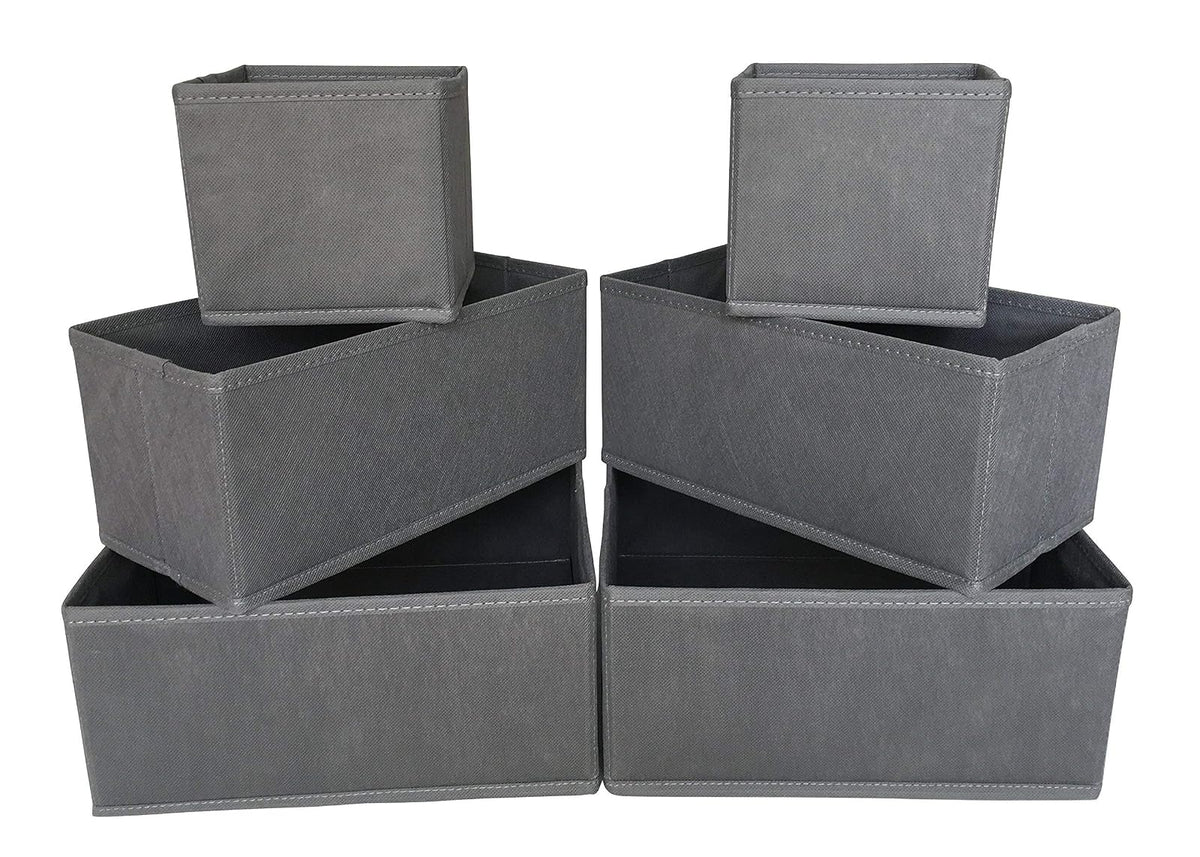 Sodynee - Caja de almacenamiento de tela plegable SCD6SBL, organizadora de armario, tocador, cubo, papeleras, compartimentos con cajones para ropa interior, sujetadores, calcetines, corbatas, bufandas, paquete de 6, gris