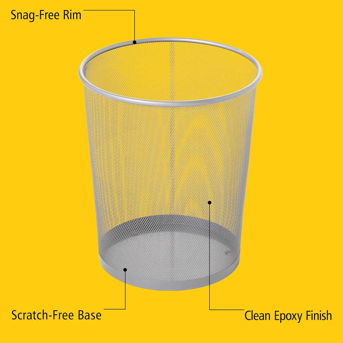 Rubbermaid Commercial Products Concept Collection - Papelera de malla metálica de 5 galones para debajo del computadora, papelera plateada para escuela, oficina, hogar, baño