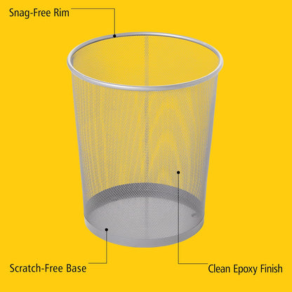 Rubbermaid Commercial Products Concept Collection - Papelera de malla metálica de 5 galones para debajo del computadora, papelera plateada para escuela, oficina, hogar, baño