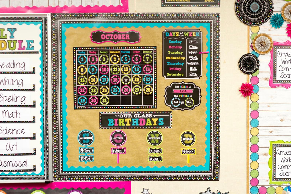 Teacher Created Resources TCR5615 pizarrón con calendario brillante, juego de tablón de anuncios, papel, multi