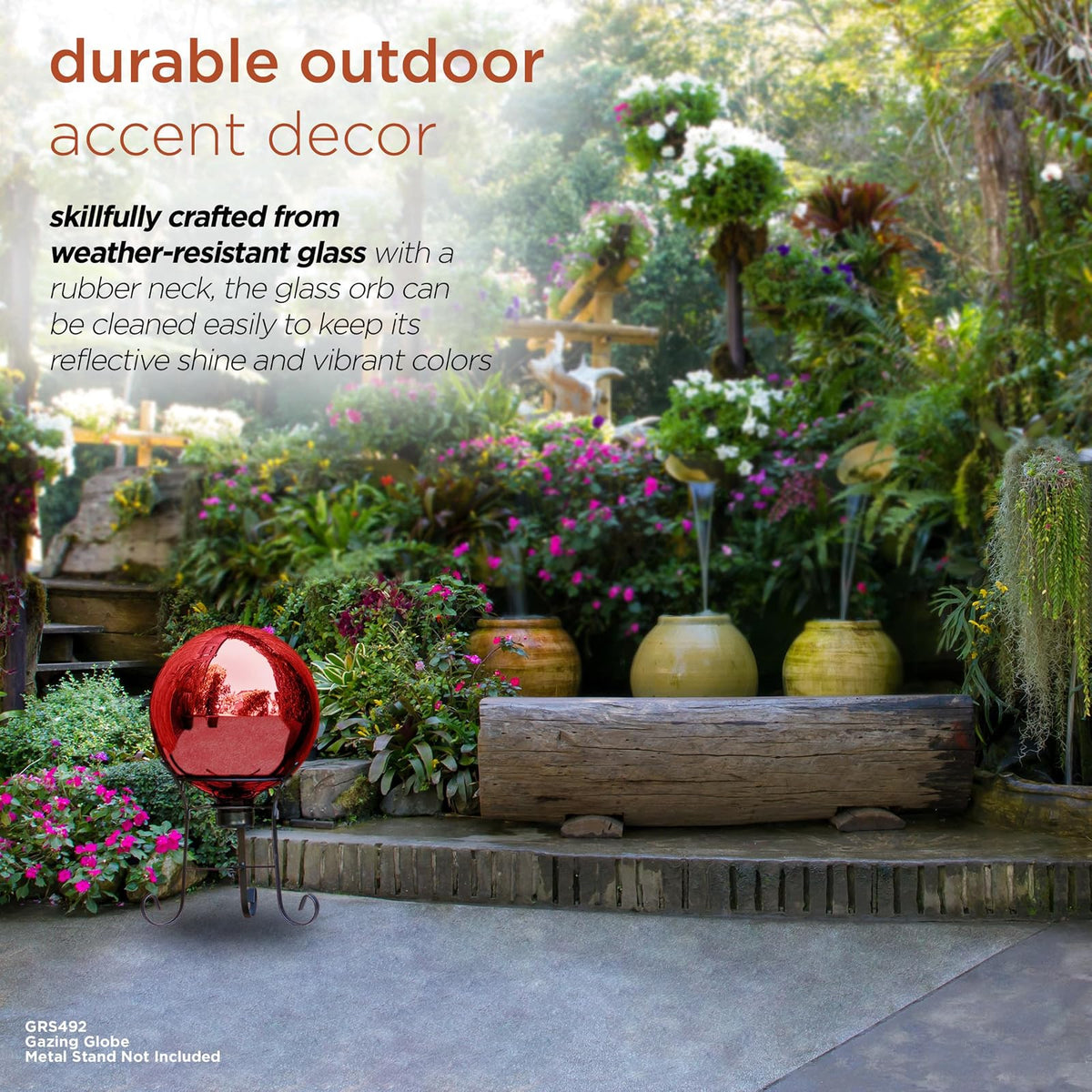 Alpine Corporation Globo de Vidrio para Interior/Exterior de 10" de Diámetro, Decoración de Jardín, Color Rojo