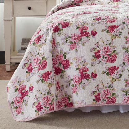 Laura Ashley - Juego de edredón Individual, Ropa de Cama Reversible de algodón con Funda a Juego, decoración Ligera del hogar para Todas Las Estaciones (Lidia Pink, Individual)