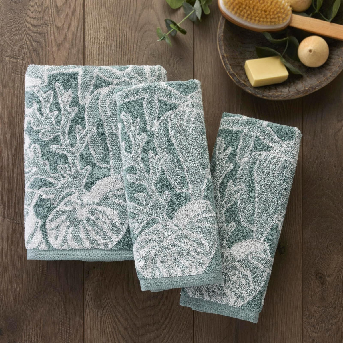 SKL Home South Seas Shell - Juego de Toallas de Mano de 2 Piezas, 100% algodón, 550 g/m², Jacquard Reversible, Suave y Absorbente, Tropical, Costera/Playa/Complejo para baño, Cocina, Bar y Regalo