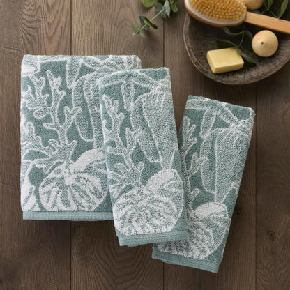 SKL Home South Seas Shell - Juego de Toallas de Mano de 2 Piezas, 100% algodón, 550 g/m², Jacquard Reversible, Suave y Absorbente, Tropical, Costera/Playa/Complejo para baño, Cocina, Bar y Regalo