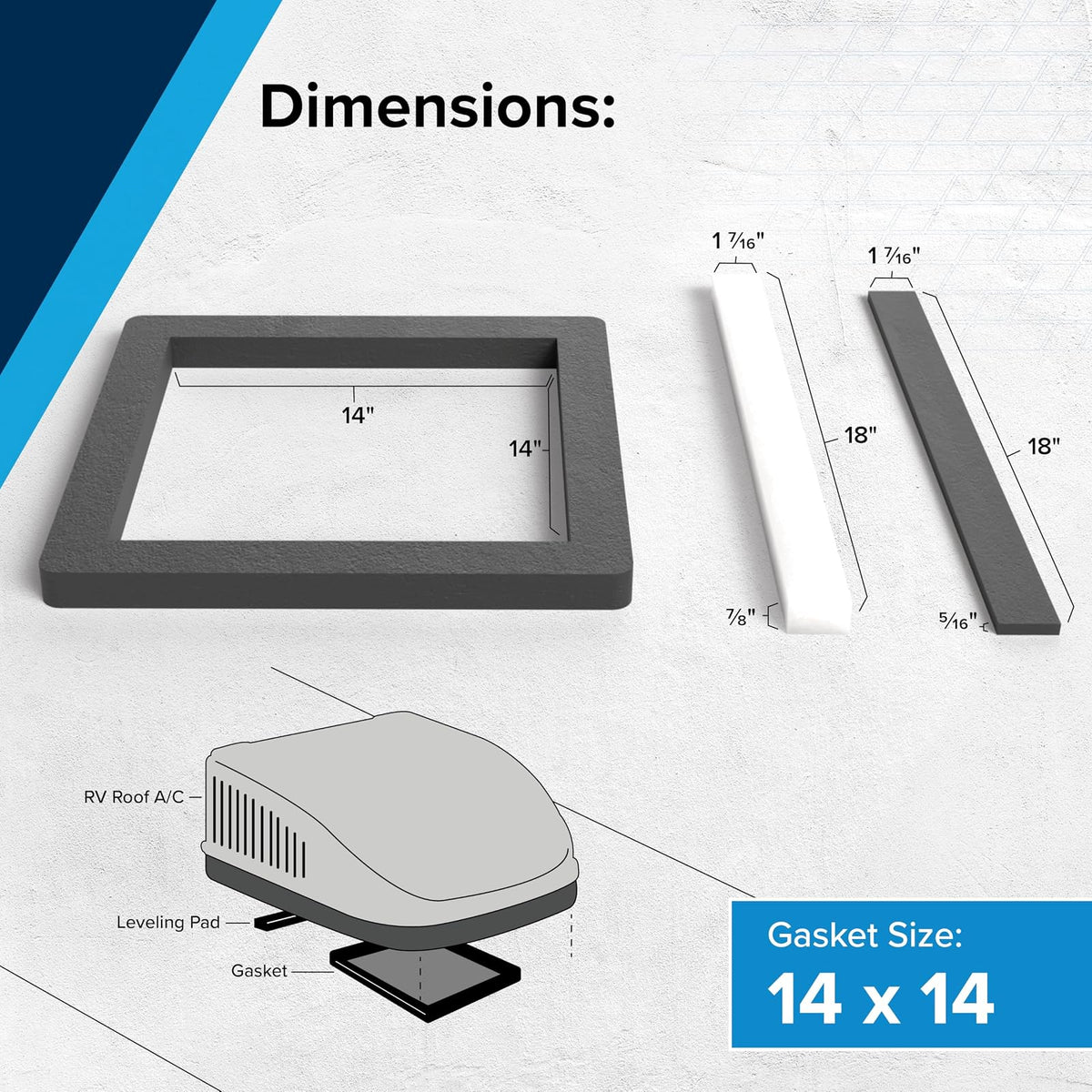 Camco 25071 - Kit de Juntas universales para Techo de Caravana de 14 x 14 Pulgadas, Cuenta con un Sello de compresión Impermeable, Junta de Marco de Fotos autoadhesiva y Almohadillas para Orejas de