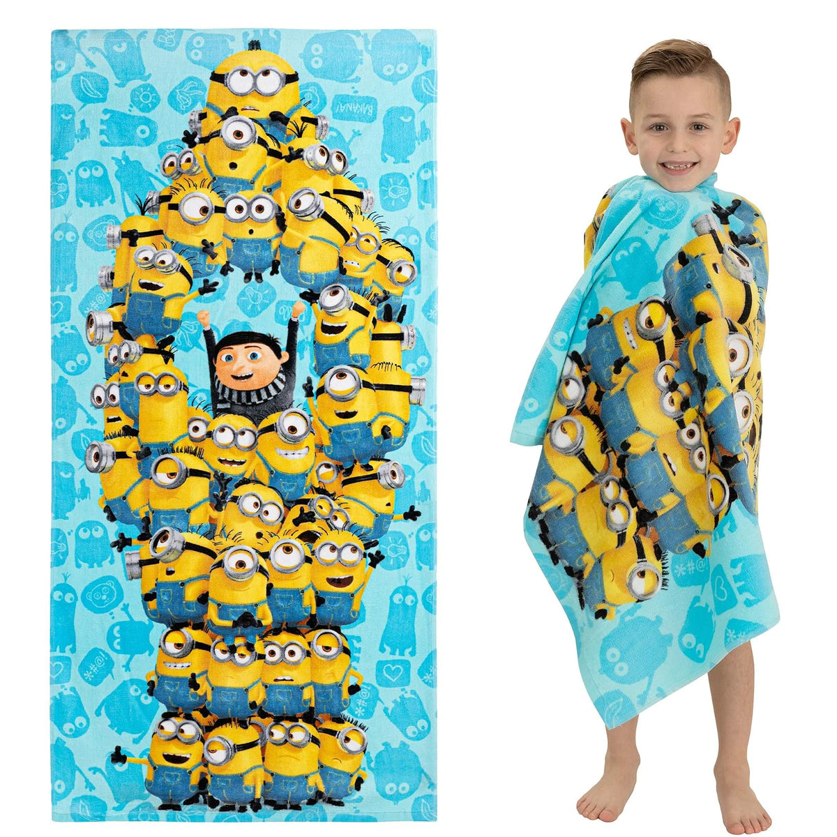 Barbie - Toalla de baño de algodón súper Suave, de 58 x 28 Pulgadas, (Producto Oficial Barbie) de Franco - Multicolor (patrón de Minions) - 58 in x 28 in