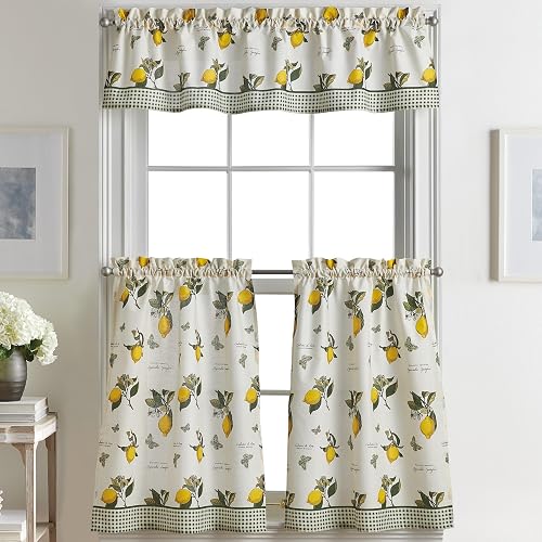 CHF Juego de Cortinas de Cocina Limón y Cenefa, 3 Piezas