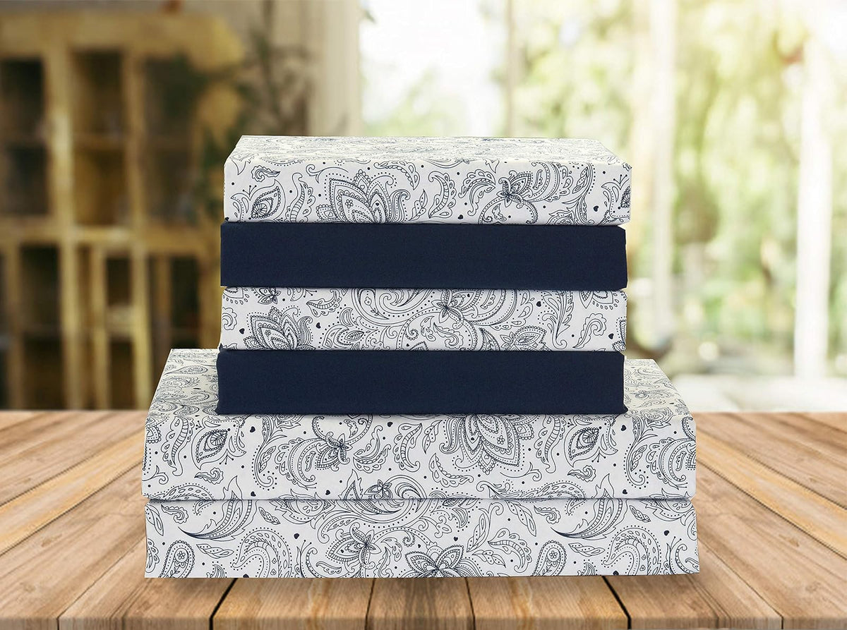 Elegant Comfort Juego de Sábanas de Microfibra Bloomingdale - Queen - Paisley Navy Blue