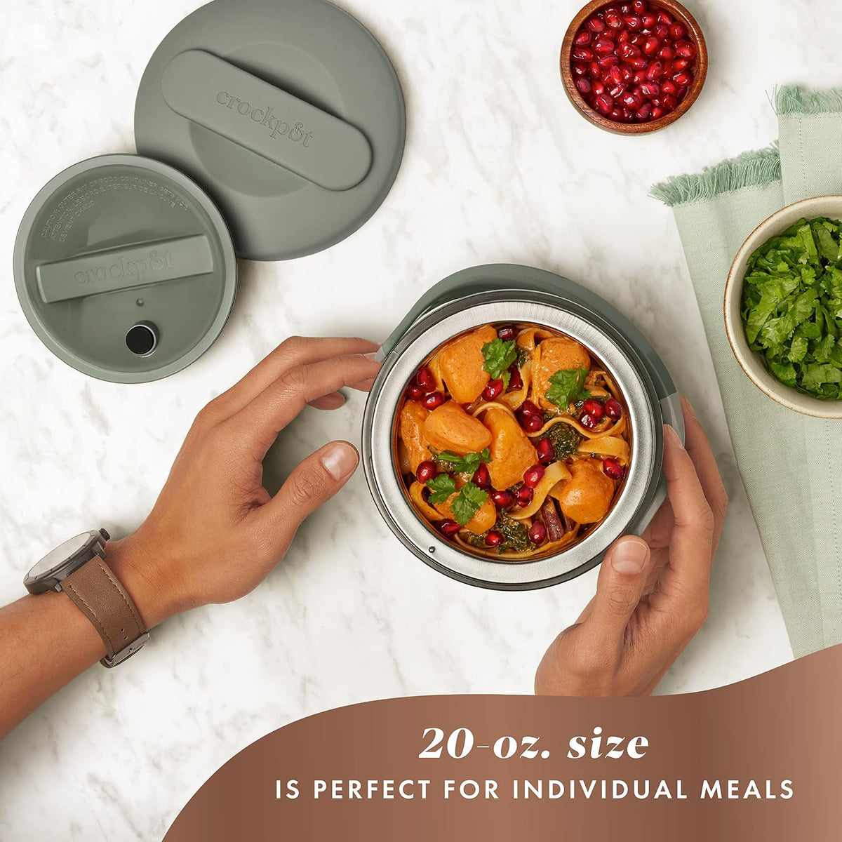 Crock-Pot - Fiambrera eléctrica portátil de 20 onzas, calentador de alimentos, color verde luna, ideal para viajes sobre la marcha, mantiene la comida última intervensión de derrames caliente y