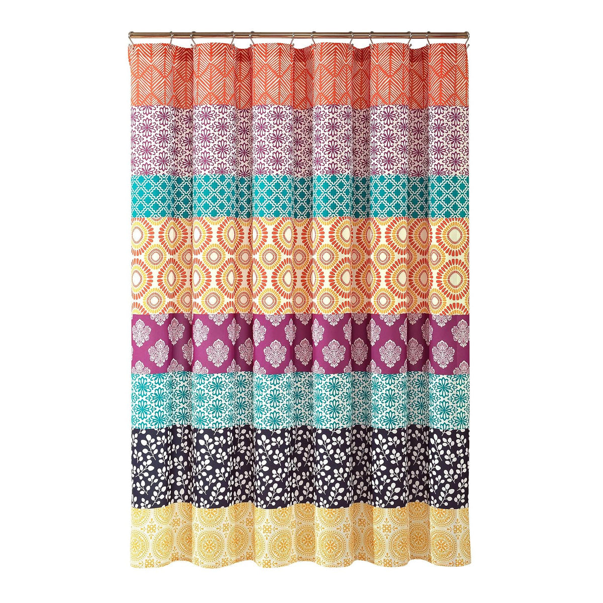 Lush Decor - Cortina de Ducha de Rayas Bohemias, 72 Pulgadas de Ancho x 72 Pulgadas de Largo, Color Fucsia y Naranja - Cortina de baño - Cortina de Ducha a Rayas - Decoración Bohemia, Cortinas de