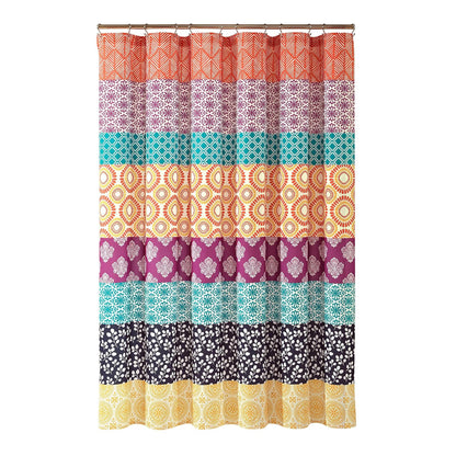 Lush Decor - Cortina de Ducha de Rayas Bohemias, 72 Pulgadas de Ancho x 72 Pulgadas de Largo, Color Fucsia y Naranja - Cortina de baño - Cortina de Ducha a Rayas - Decoración Bohemia, Cortinas de
