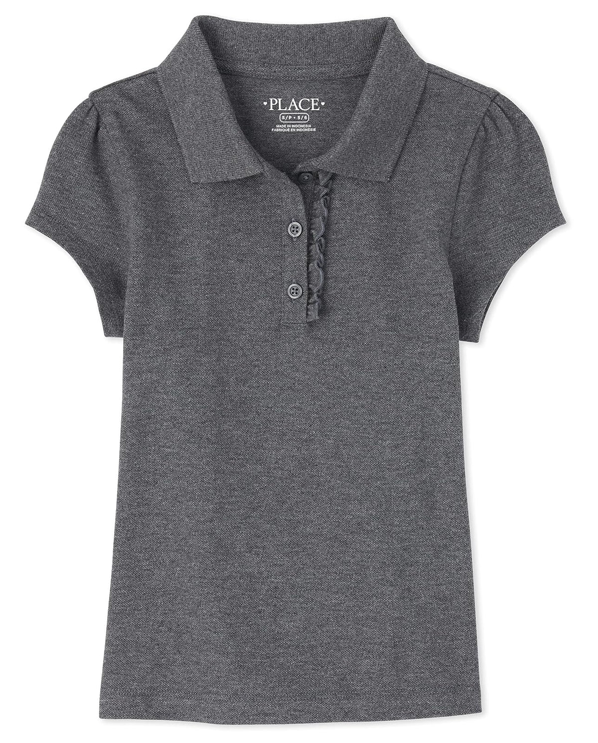 The Children's Place Polo Piqué de Manga Corta con Volantes para Niña - Estándar - XL - Gris brezo
