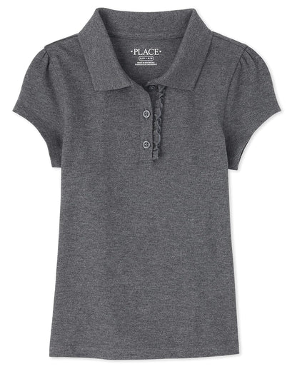 The Children's Place Polo Piqué de Manga Corta con Volantes para Niña - Estándar - XL - Gris brezo