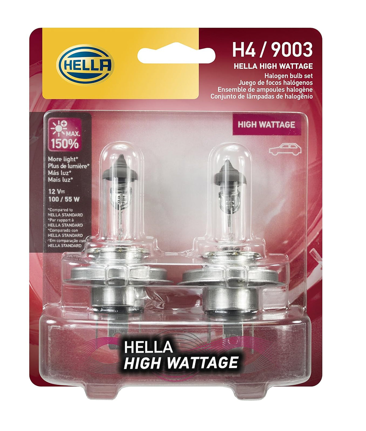 HELLA Kit de 2 Focos Amarillos H4/9003/HB2 Extreme Yellow, 2800K - High Wattage - 100 - 55W - Doble ampolla