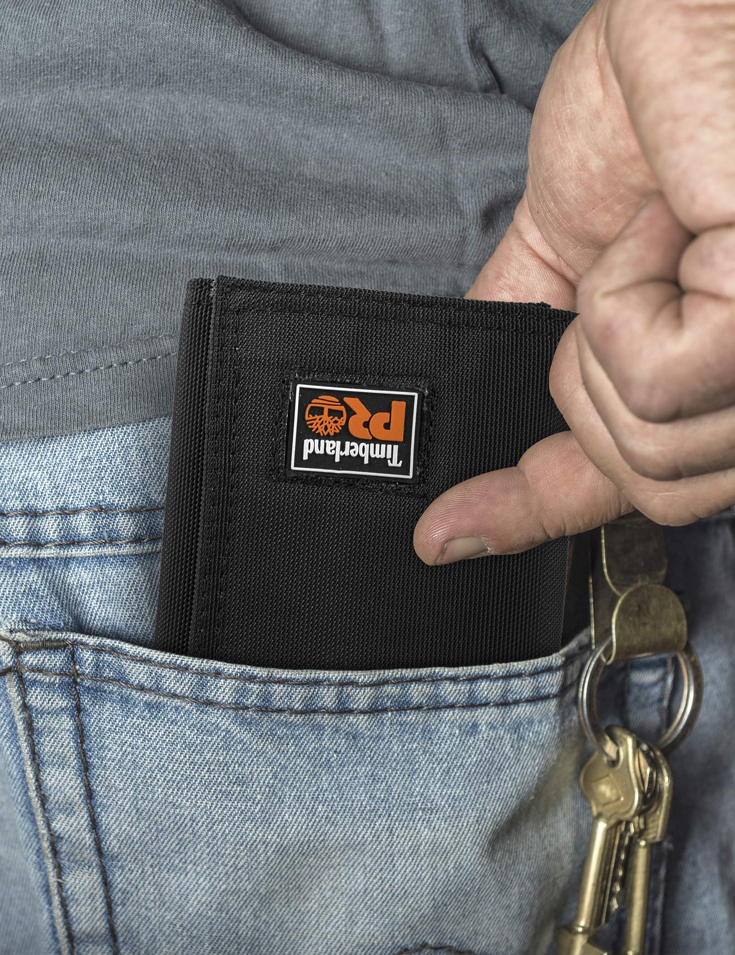 Timberland PRO Men's Cordura Nylon RFID Trifold Wallet with ID Window, Black, One Size