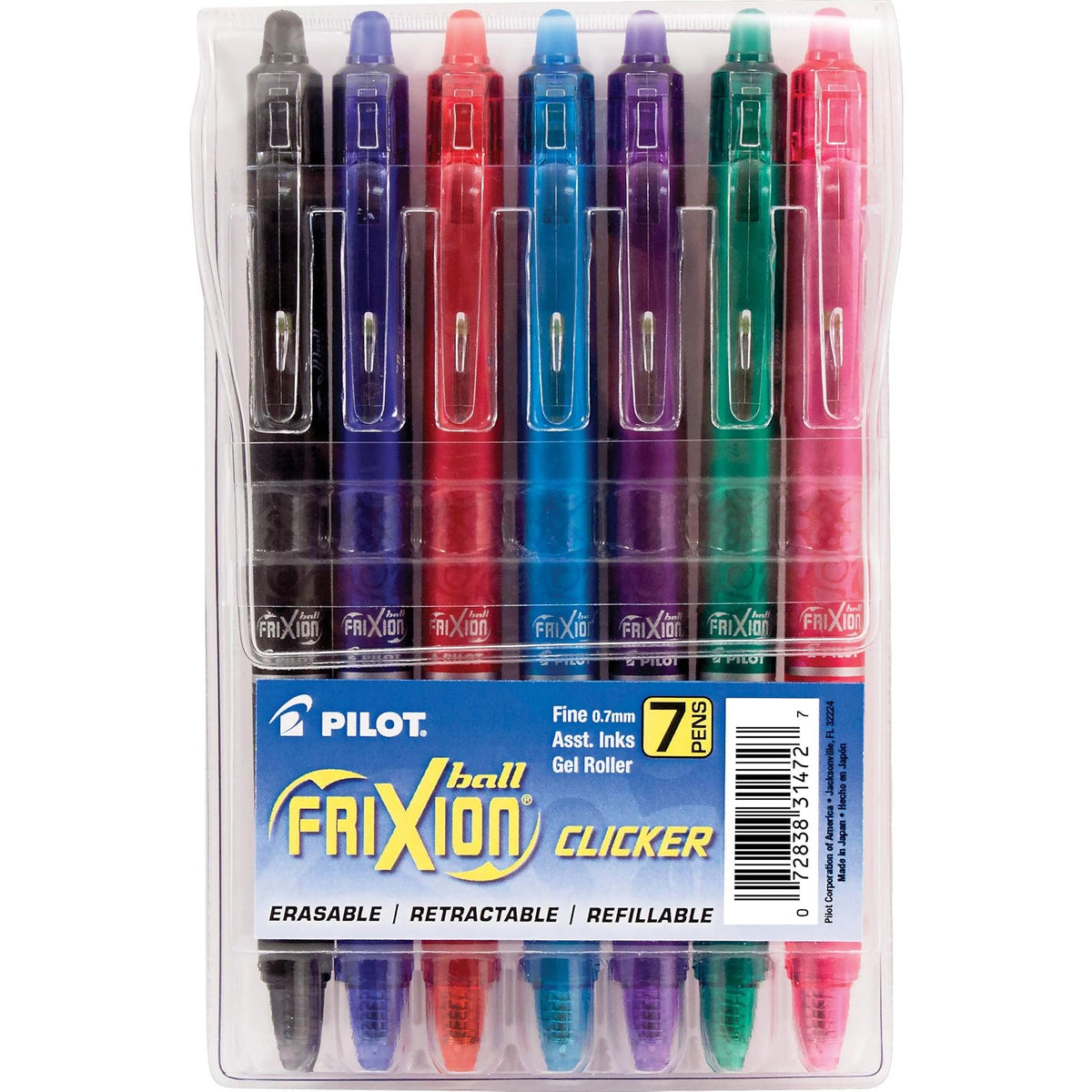 Pilot FriXion Clicker Bolígrafo Retráctil de Tinta Borrable - 7 unidades - Multicolor