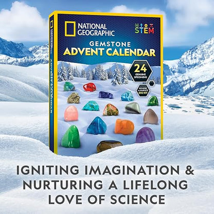 NATIONAL GEOGRAPHIC Gemstone Advent Calendar - 2022 Advent Calendar for Kids with 24 Gemstones to Open Each Day, a Complete Rock Collection Christmas Countdown Calendar with Mini Gemstone Dig Kit