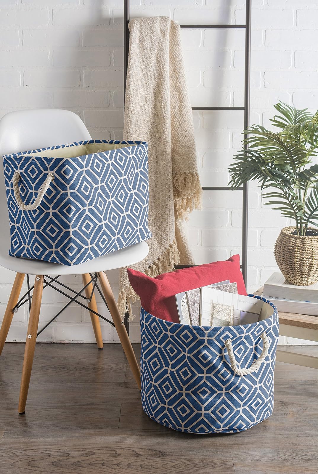 DII Collapsible Polyester Storage Basket Or Bin with Durable Cotton Handles, Home Organizer Solution for Office, Bedroom Closet, Toys, and Laundry, Medium-16x10x12, Stained Glass Navy