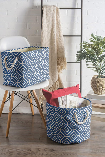 DII Collapsible Polyester Storage Basket Or Bin with Durable Cotton Handles, Home Organizer Solution for Office, Bedroom Closet, Toys, and Laundry, Medium-16x10x12, Stained Glass Navy