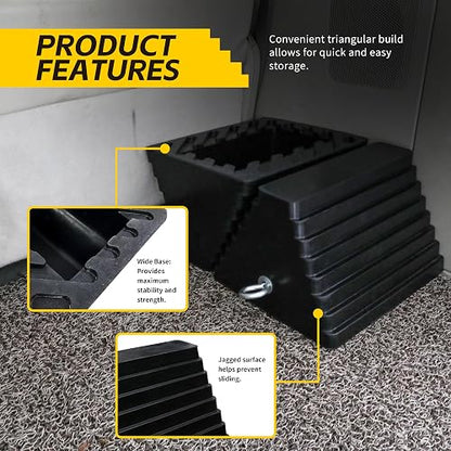 MaxxHaul 80681 2 Pack Solid Rubber Heavy Duty Wheel Chock with Eyebolt 2 Pack