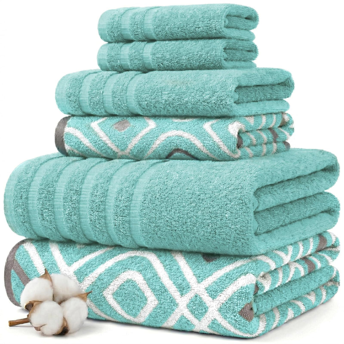 Modern Threads - Juego de 6 Toallas teñidas de Hilo Oxford Aqua - Toallas de baño, Toallas de Mano y paños de baño, súper absorbentes y de Secado rápido, 100% algodón Peinado
