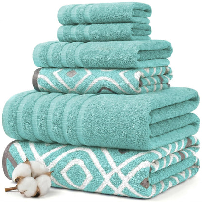 Modern Threads - Juego de 6 Toallas teñidas de Hilo Oxford Aqua - Toallas de baño, Toallas de Mano y paños de baño, súper absorbentes y de Secado rápido, 100% algodón Peinado