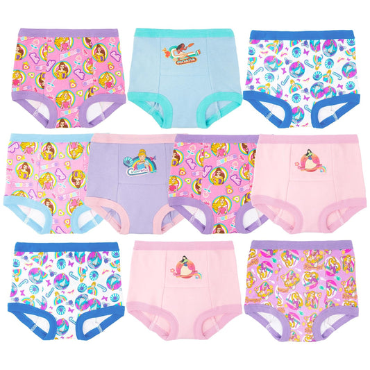 Disney Princess - Pantalón de entrenamiento para niños pequeños y kit de iniciación incluye pegatinas y tabla de seguimiento tallas 2t, 3t, 4t, Paquete de 10 pantalones de entrenamiento, 4 Años