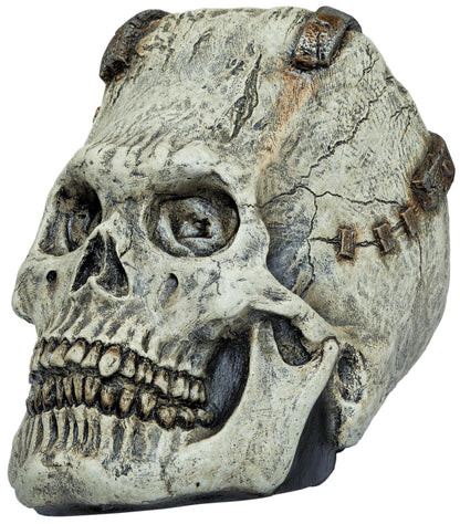 Ghoulish Productions Franky Skull, Artículo Decorativo de Craneo de Esqueleto de Frankenstein, Adorno para Decoración de Halloween de Cabeza de Monstruo Ideal para Casa de Terror