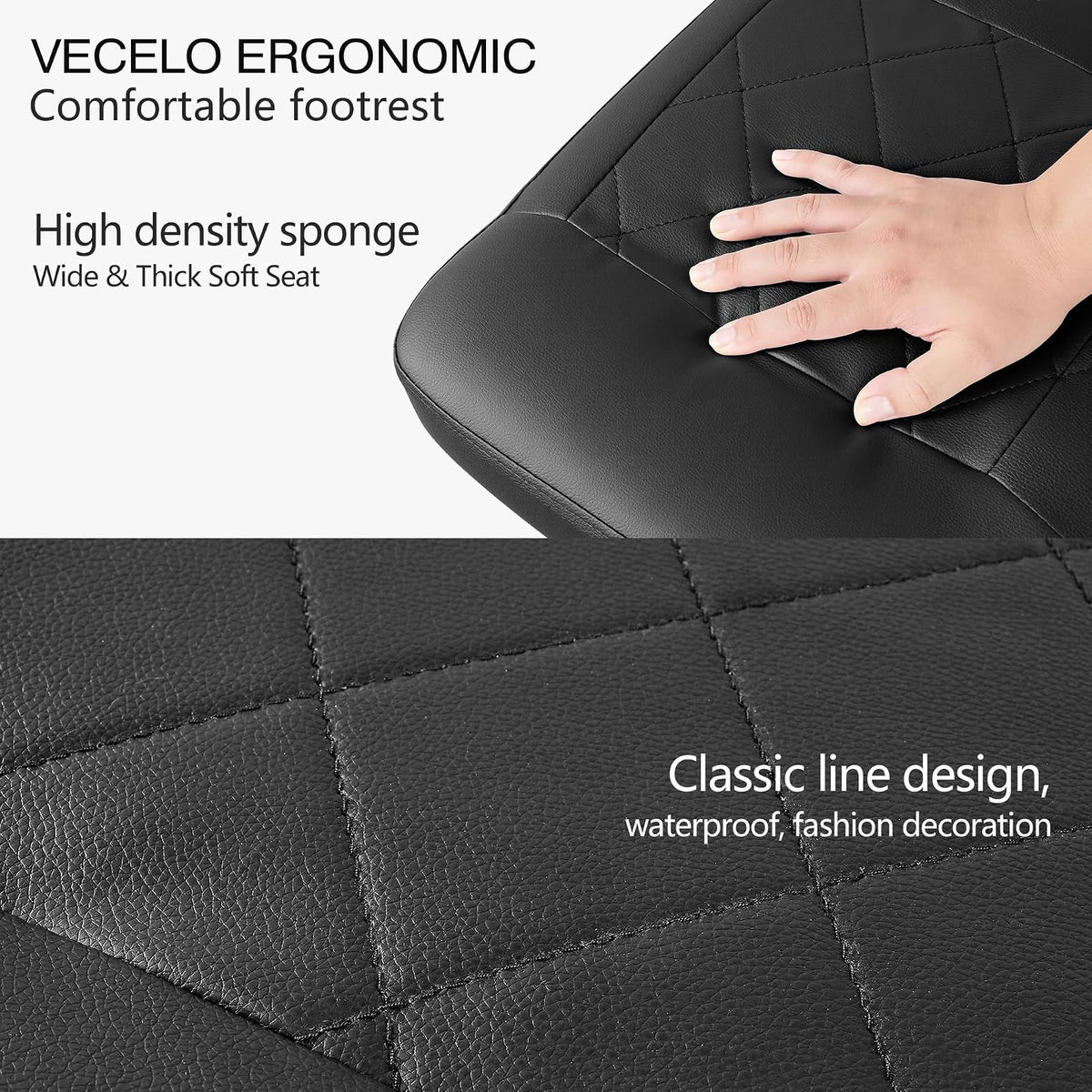 VECELO - Reposapiés para debajo del computadora, reposapiés ergonómico de poliuretano con ruedas, acolchado cómodo, altura ajustable para aliviar el dolor de piernas, rigidez, etc., color negro
