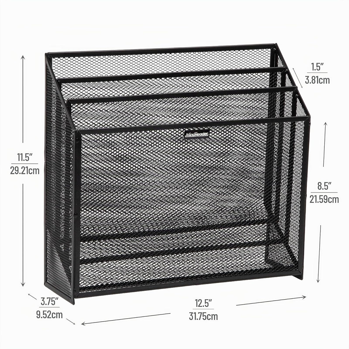 Mind Reader Vertical File Storage, Desktop Organizer, Workspace, Office, Metal Mesh, 12.5"L x 3.75"W x 11.5"H, Black