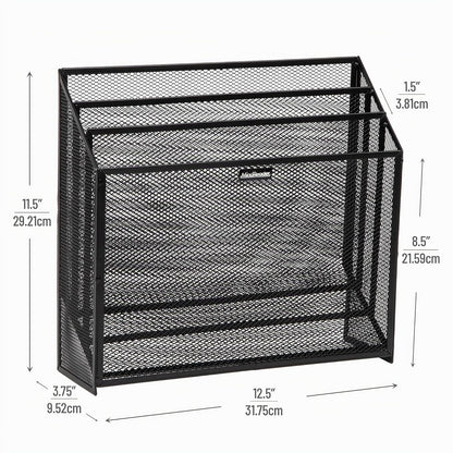 Mind Reader Vertical File Storage, Desktop Organizer, Workspace, Office, Metal Mesh, 12.5"L x 3.75"W x 11.5"H, Black